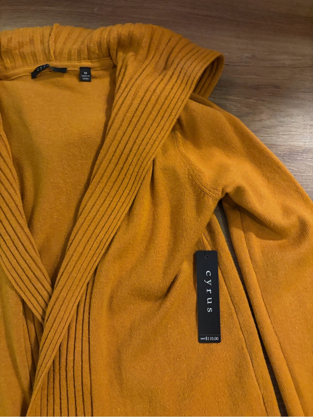 NWT CYRUS Women's Mustard Yellow Hooded Cardigan Sweater Pockets - M - Picture 3 of 4